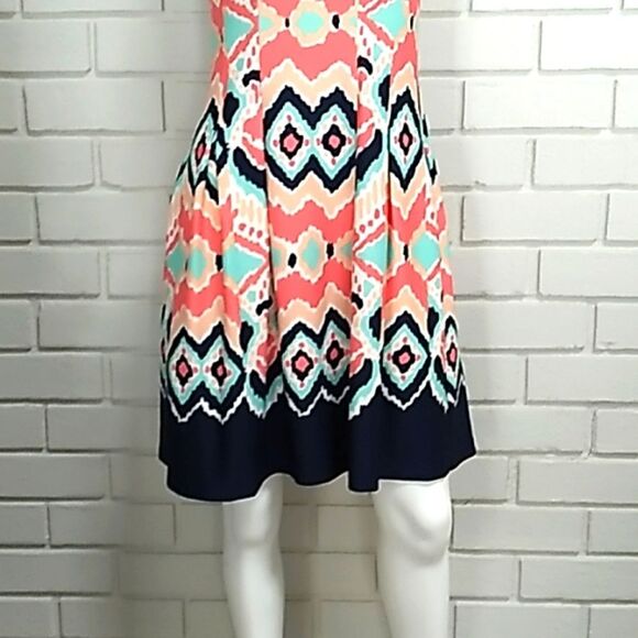 Gabby Skye Multicolor Abstract Pleated Fit & Flare Dress Size 8 - Picture 3 of 12